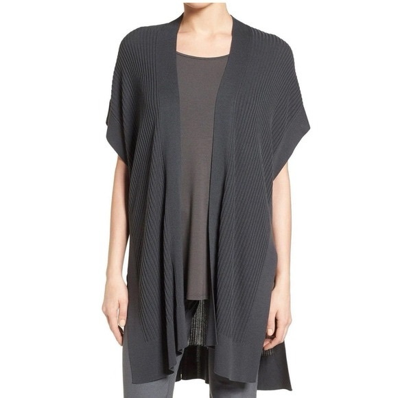 Eileen Fisher Sweaters - Eileen Fisher Long Tencel Ribbed Kimono Cardigan - Dark Grey - EUC